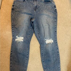 Judy Blues rhinestone Bling denim Jean slim fit 16w medium wash distressed